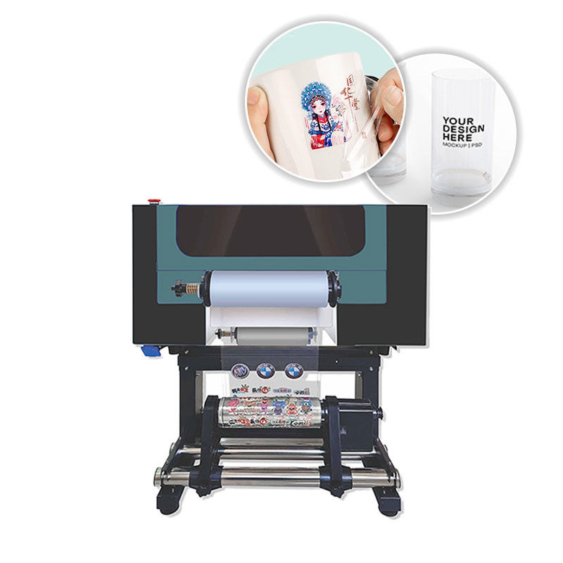 طابعة UV DTF ذات عرض 300mm AB Film Automatic UV Flatbed Varnish Printer للملصق المعدني الزجاجي