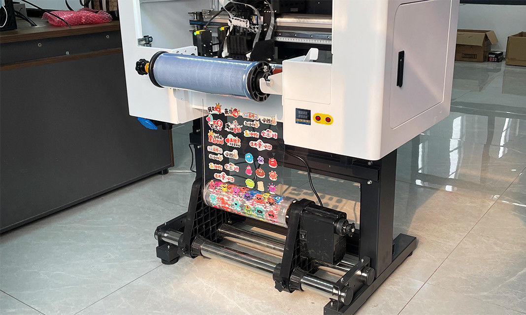 طابعة 30CM UV DTF مع رأسين A3 UV DTF للزجاجات البلاستيك الأكريليك