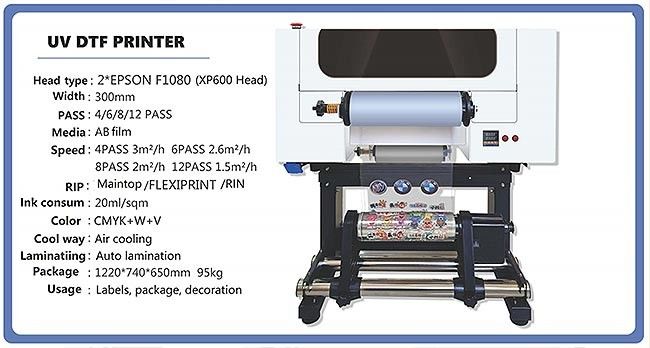 طابعة 30CM UV DTF طابعة A3 UV DTF للزجاجات من البلاستيك الأكريلي