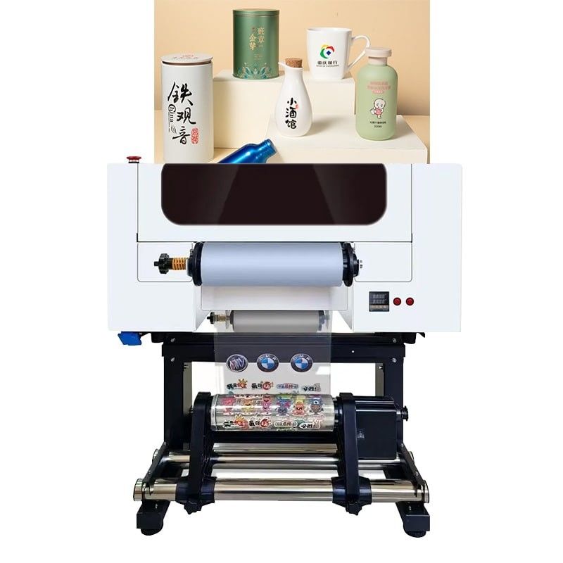 طابعة فوق البنفسجية 300 مم مع رؤوس الطباعة 2 * F1080 دعم CMYK + W + V مشرقة وملونة