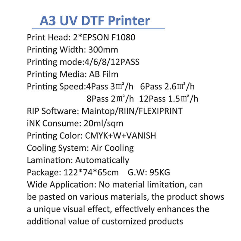 الطابعة الرقمية للأشعة فوق البنفسجية DTF 2 F1080 الرأس اثنين في واحد 30cm/60cm عرض الطباعة