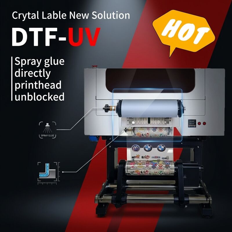 طابعة UV DTF بلفة 30 سم برأسين لآلة الملصقات الأكريليكية للزجاجات